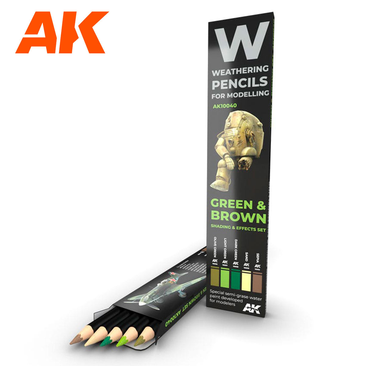 AK Interactive Weathering Pencils Set - Green & Brown Shading & Effects