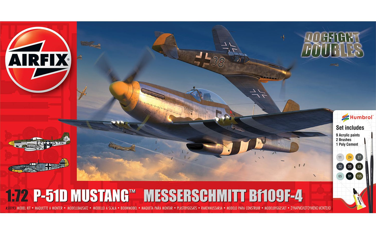 Airfix 2024 Release 1/72nd scale P-51D Mustang vs Bf109F-4 Dogfight Double - PreOrder